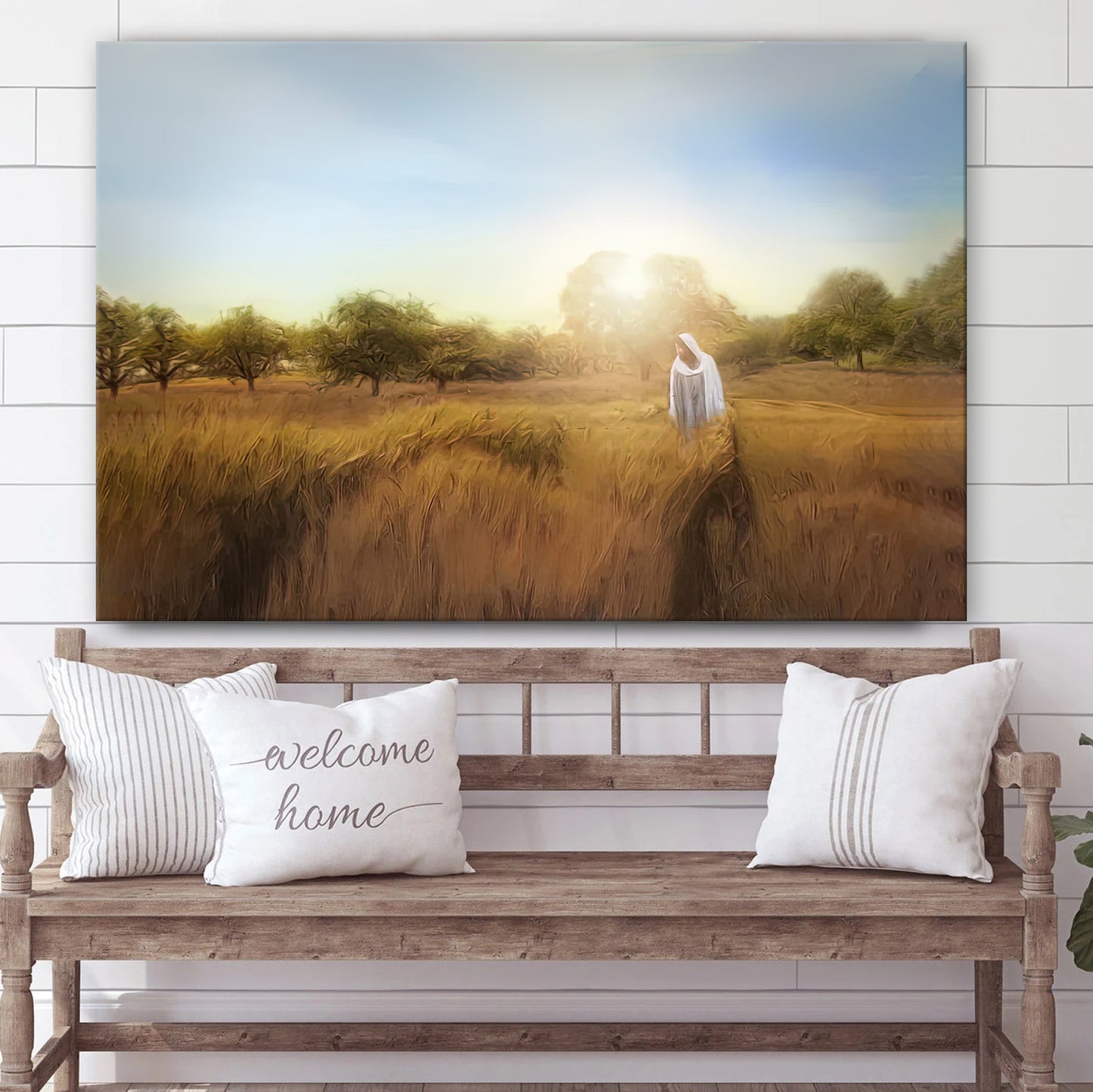 Jesus Stands On Golden Fields Canvas Art - Jesus Christ Pictures - Jesus Wall Art - Christian Wall Decor