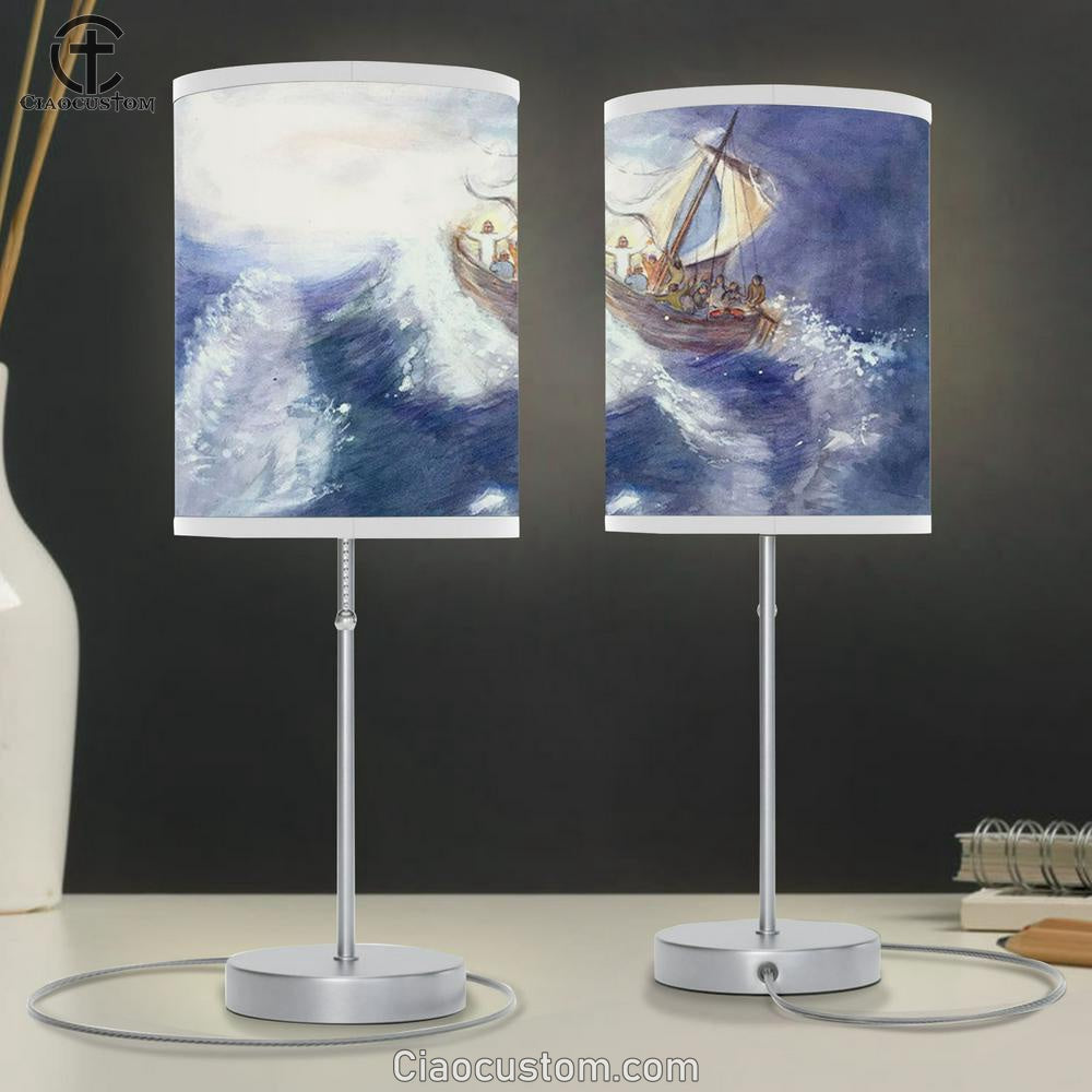 Jesus Storm On The Sea Table Lamp Prints - Christian Lamp Art - Christian Home Decor