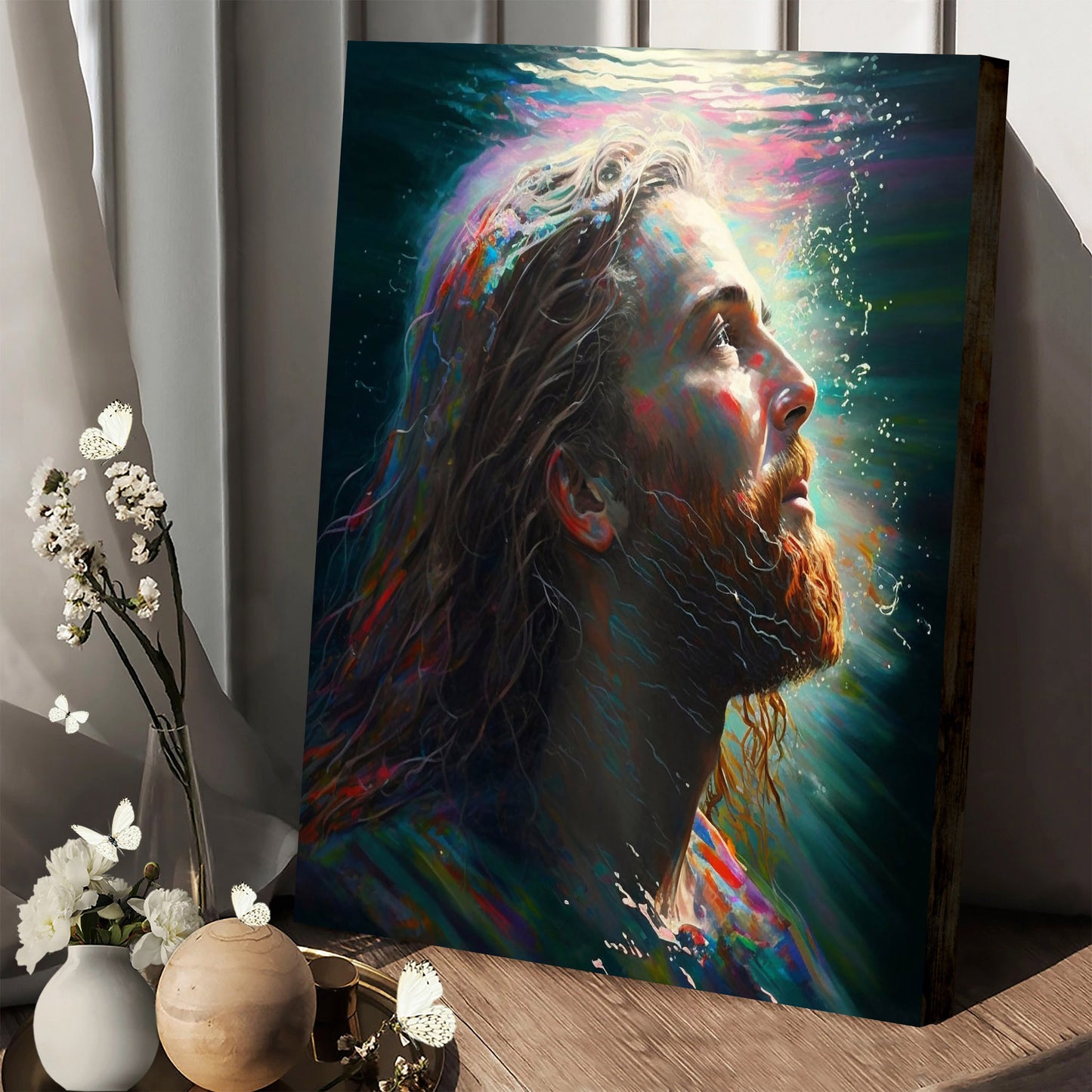 Jesus Submerged in Water Jesus Christ Portrait Illustration - Jesus Canvas Art - Christian Wall Canvas