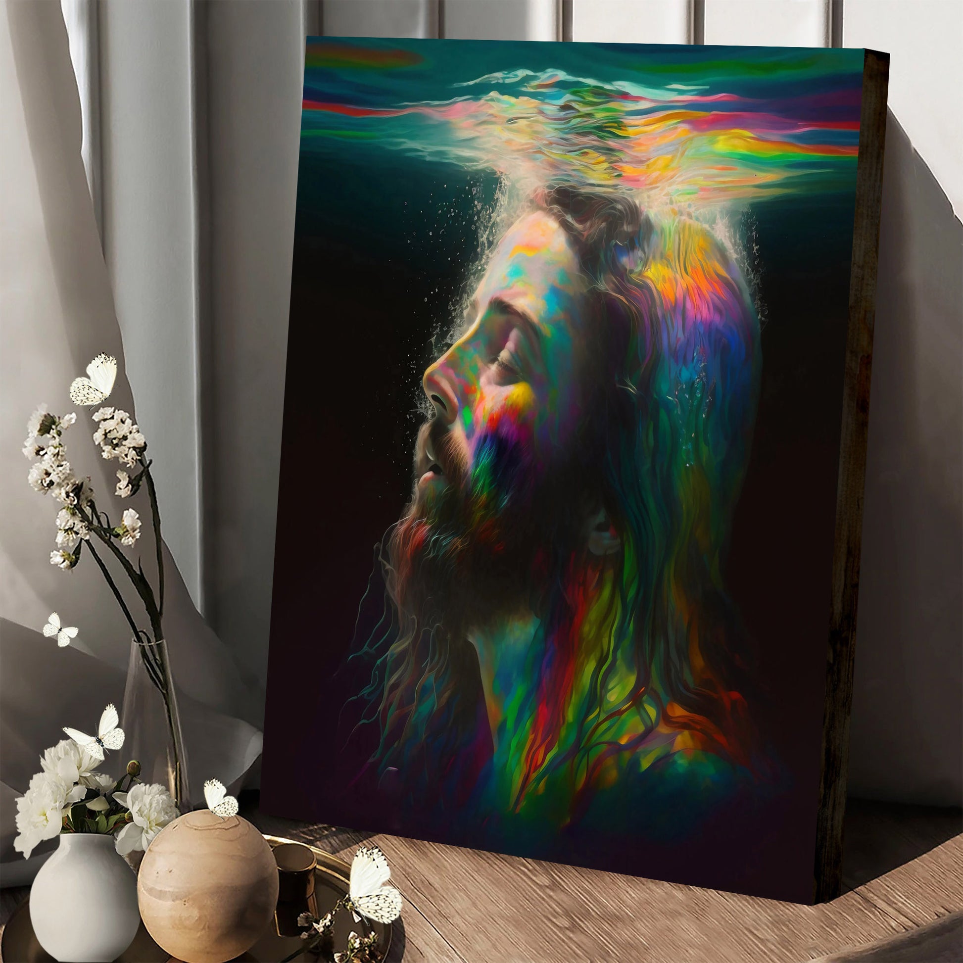 Jesus Submerged in Water Jesus Christ Portrait Illustration 1 - Jesus Canvas Art - Christian Wall Canvas