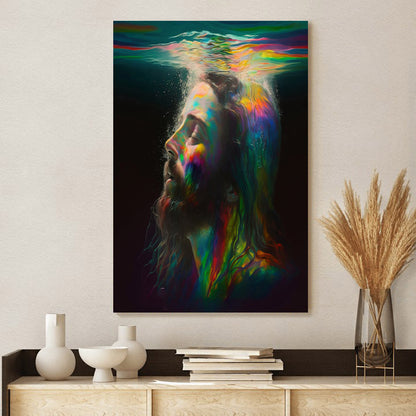 Jesus Submerged in Water Jesus Christ Portrait Illustration 1 - Jesus Canvas Art - Christian Wall Canvas