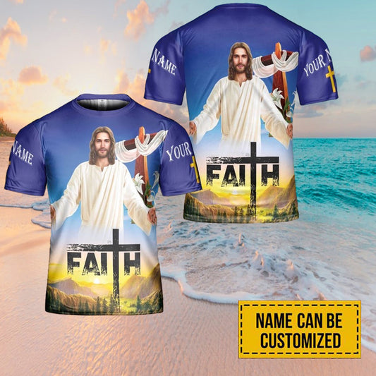 Jesus Sun Rise Faith Personalized Name 3D Printed T Shirts