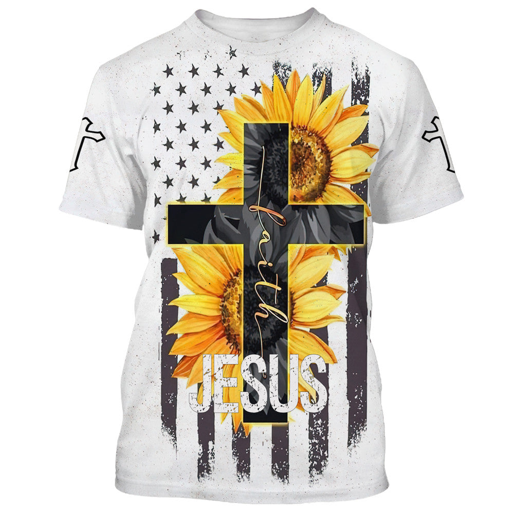 Jesus Sunflower Cross 3d T-Shirts - Christian Shirts For Men&Women