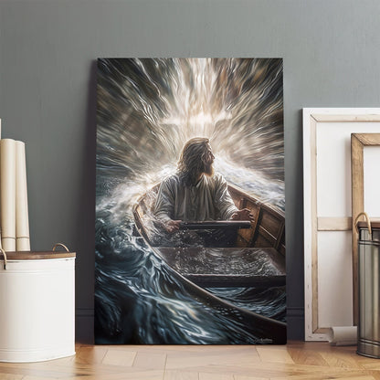 Jesus Swims Through The Water On His Boat - Canvas Picture - Jesus Christ Canvas - Christian Wall Art