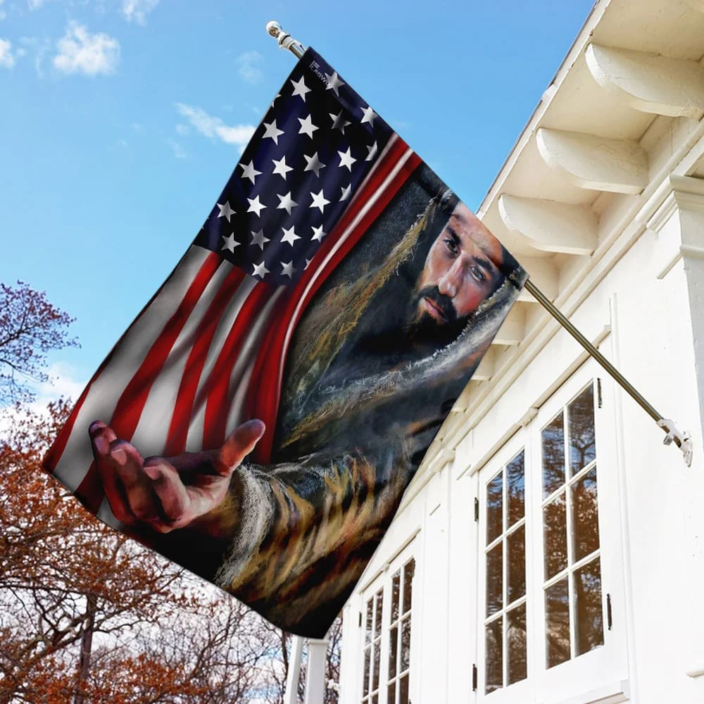 Jesus Take My Hand American US House Flag - Christian Garden Flags - Christian Flag - Religious Flags