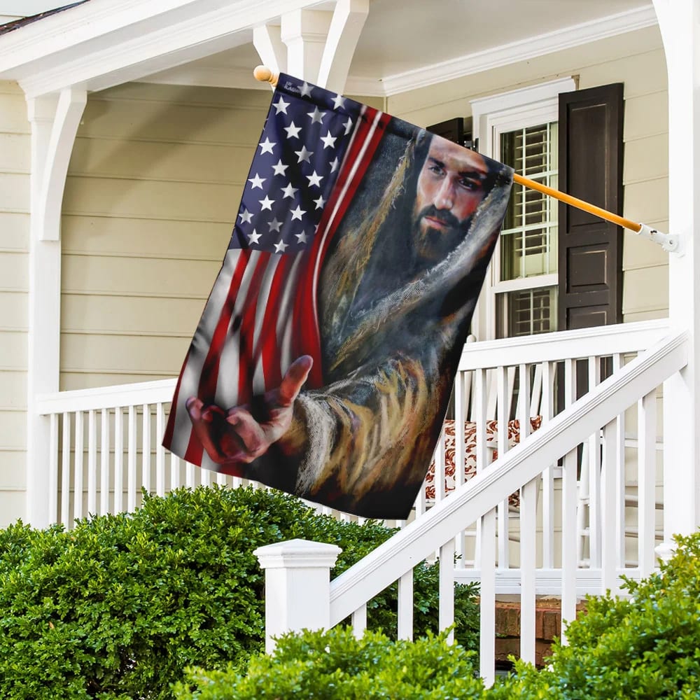 Jesus Take My Hand American US House Flag - Christian Garden Flags - Christian Flag - Religious Flags