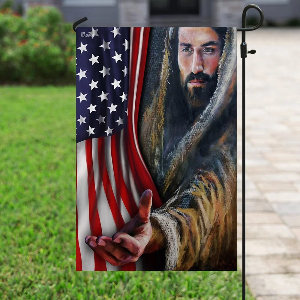 Jesus Take My Hand American US House Flag - Christian Garden Flags - Christian Flag - Religious Flags