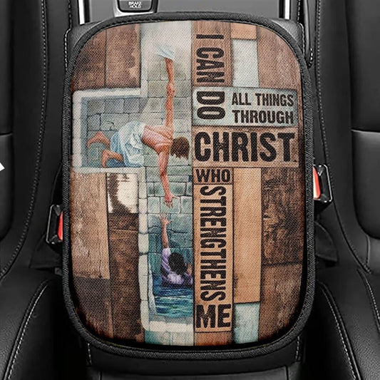 Jesus, Take My Hand, I Can Do All Things Car Center Console Cover, Christian Armrest Seat Cover, Bible Seat Box Cover