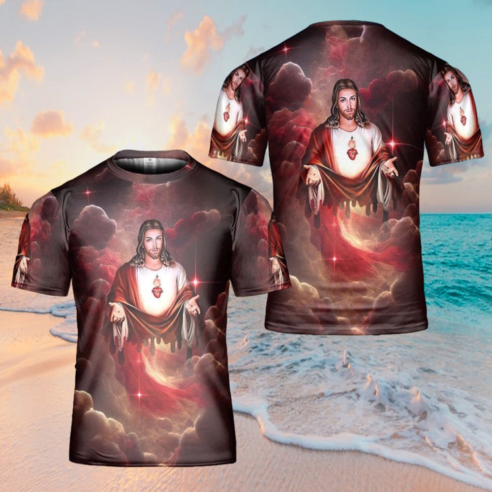 Jesus Take My Hand Red Cloud Galaxy 3D Shirt Christian For Men&Women