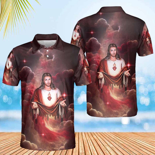 Jesus Take My Hand Red Cloud Galaxy Polo Shirts - Christian Shirt For Men And Women