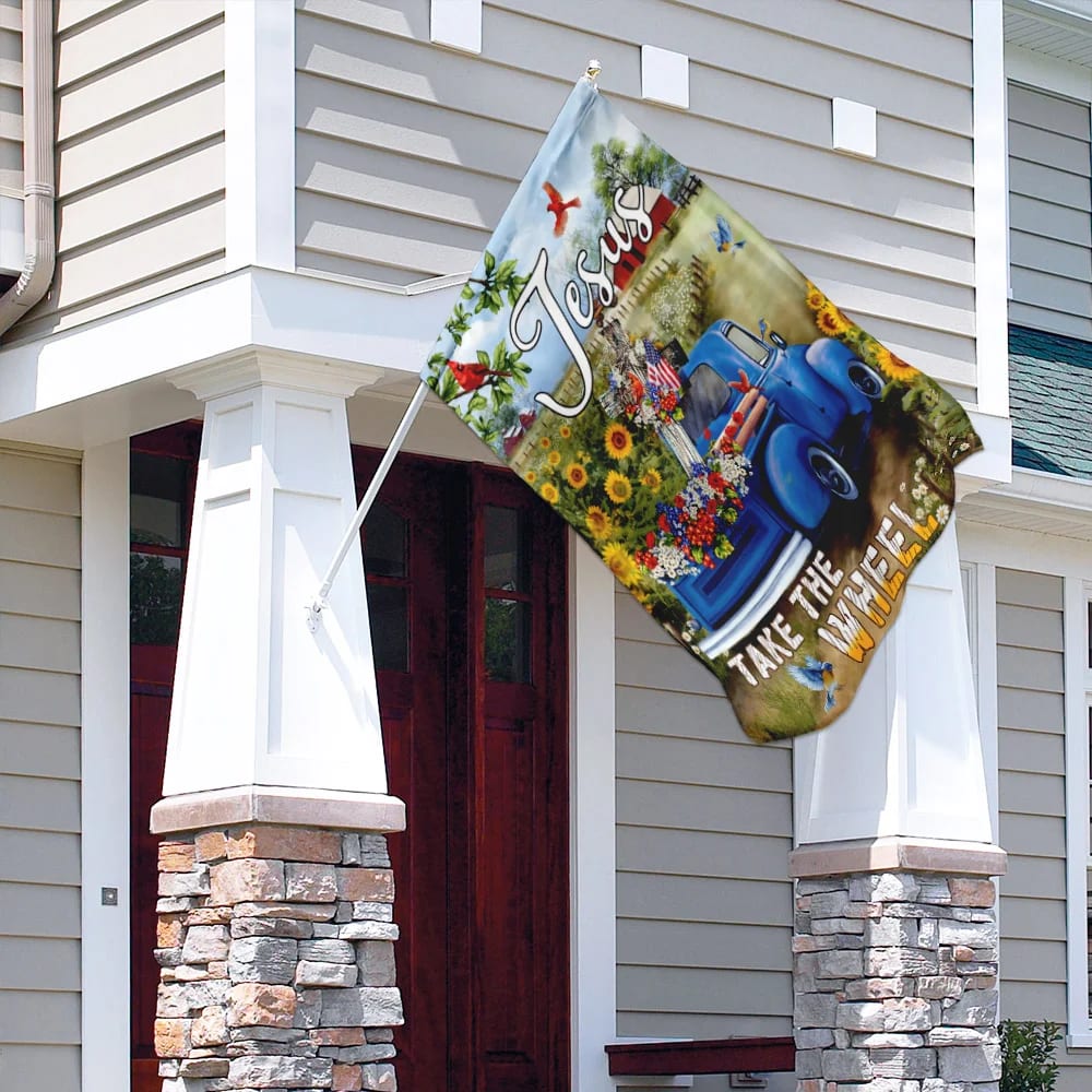 Jesus Take The Wheel American Truck Farm Garden House Flags - Christian Garden Flags - Outdoor Christian Flag