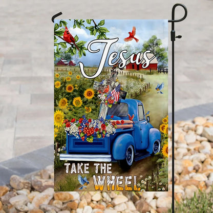 Jesus Take The Wheel American Truck Farm Garden House Flags - Christian Garden Flags - Outdoor Christian Flag