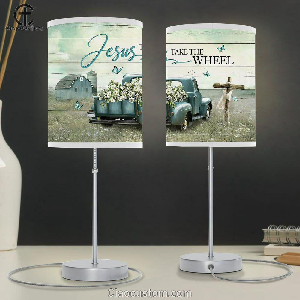 Jesus Take The Wheel Daisy Field Ladybug Car Table Lamp For Bedroom - Bible Verse Table Lamp - Religious Room Decor