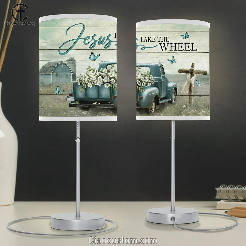 Jesus Take The Wheel Old Buggy Car Cross Large Table Lamp - Christian Table Lamp Prints - Religious Table Lamp Art