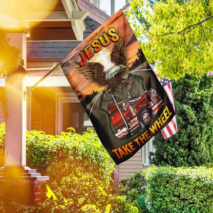 Jesus Take The Wheel Truck Driver House Flag - Christian Garden Flags - Christian Flag - Religious Flags