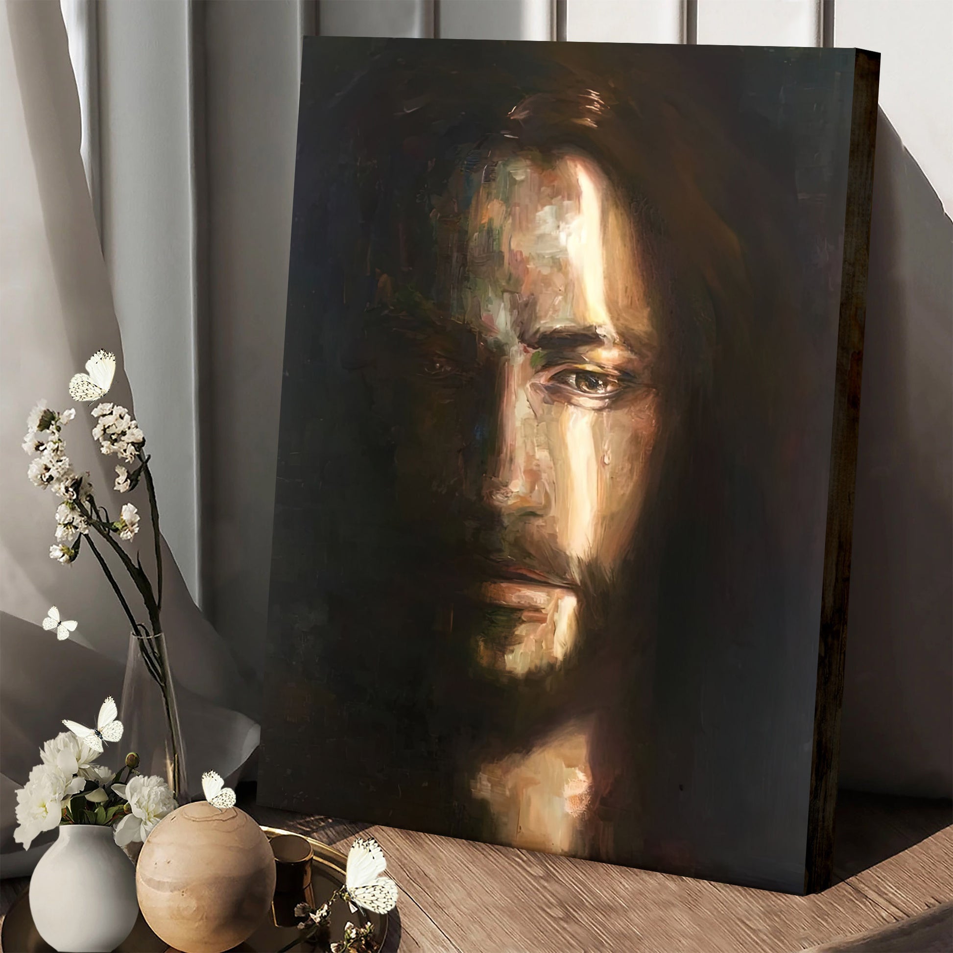 Jesus Tear Canvas Pictures - Jesus Painting Canvas - Christian Canvas Wall Art