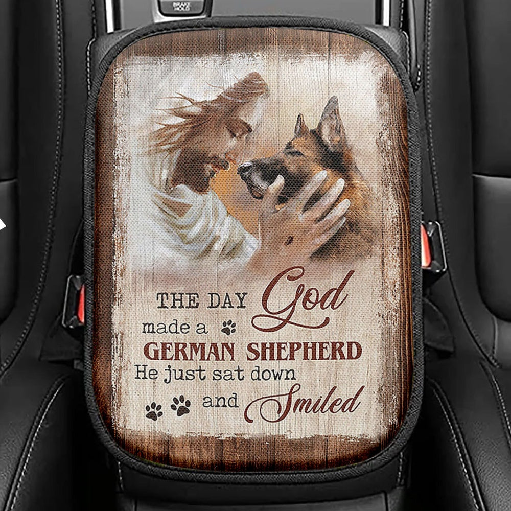 Jesus The Broken Bell Eagle And The Us Flag Seat Box Cover, Jesus Portrait Car Center Console Cover, Christian Car Interior Accessories