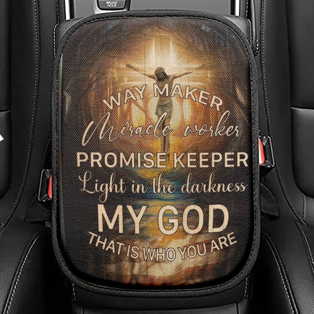 Jesus The Cross Of Light Light In The Darkness Car Center Console Cover, Christian Armrest Seat Cover, Bible Seat Box Cover