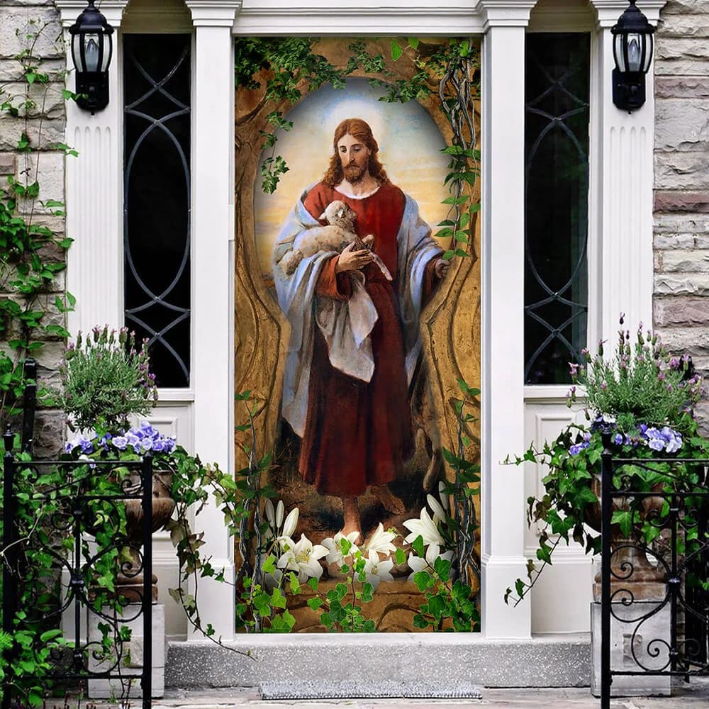 Jesus The Good Shepherd Door Cover - Religious Door Decorations - Christian Home Decor