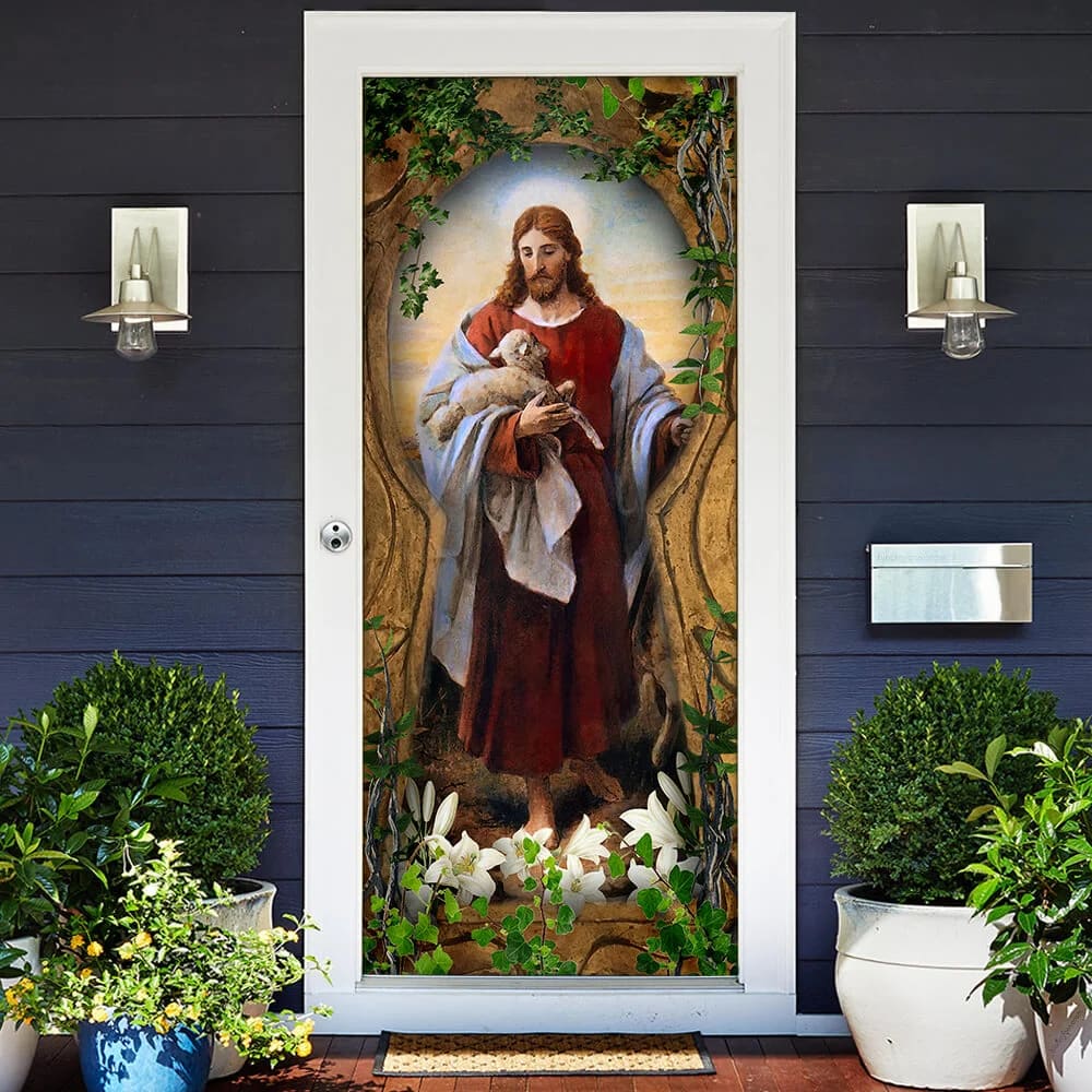 Jesus The Good Shepherd Door Cover - Religious Door Decorations - Christian Home Decor