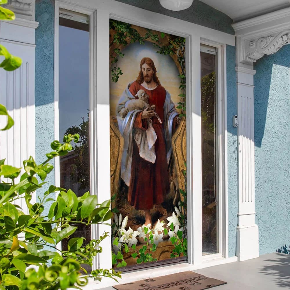 Jesus The Good Shepherd Door Cover - Religious Door Decorations - Christian Home Decor