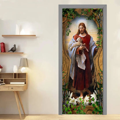 Jesus The Good Shepherd Door Cover - Religious Door Decorations - Christian Home Decor