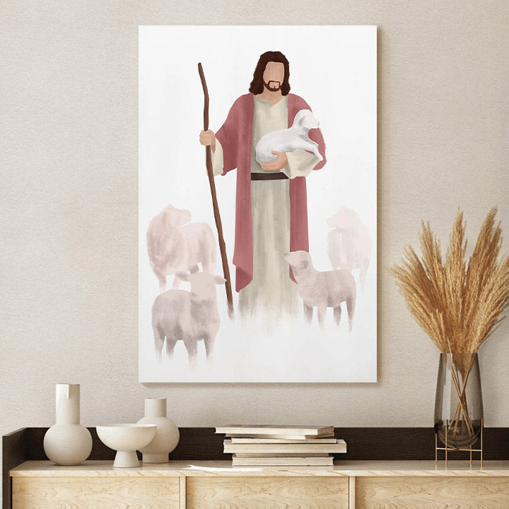 Jesus The Good Shepherd Watercolor Christ Wall Decor - Canvas Pictures - Jesus Canvas Art - Christian Wall Art