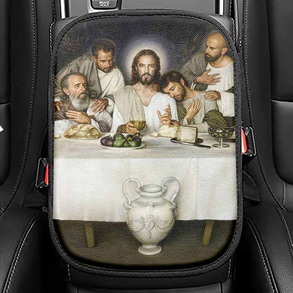 Jesus The King Seat Box Cover, A HeCar Center Console Coverwarming Hug From Jesus Car Center Console Cover, Jesus Portrait Car Interior Accessories
