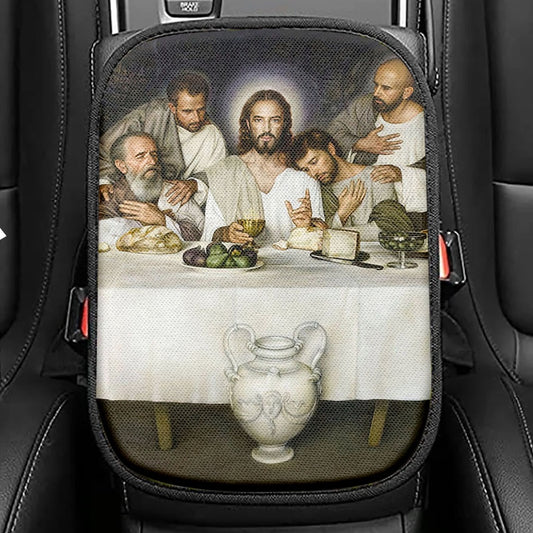 Jesus The King Seat Box Cover, A HeCar Center Console Coverwarming Hug From Jesus Car Center Console Cover, Jesus Portrait Car Interior Accessories