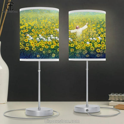 Jesus The Lambs And Sunflower Table Lamp - Be Glad And Rejoice Large Table Lamp - Christian Table Lamp Prints - Religious Table Lamp Art