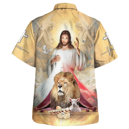 Jesus The Lion And The Lamb Hawaiian Shirts For Men - Christian Hawaiian Shirt - Hawaiian Summer Shirts