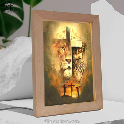 Jesus The Lion Of Judah Frame Lamp Prints - Bible Verse Wooden Lamp - Scripture Night Light