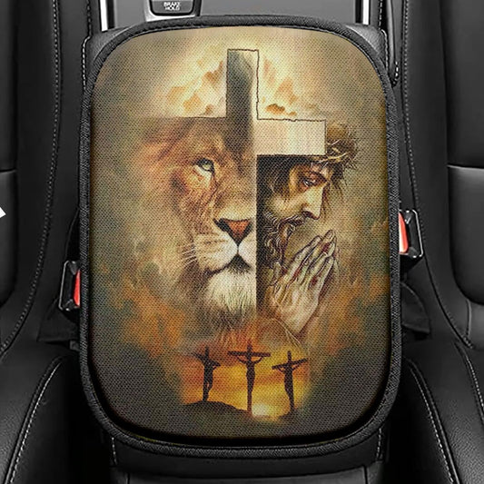 Jesus The Lion Of Judah Is My God Seat Box Cover, Bible Verse Car Center Console Cover, Scripture Interior Car Accessories