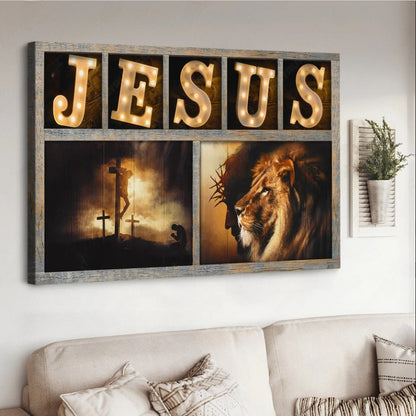 Jesus The Lion Of Judah Jesus On The Cross Canvas Wall Art - Jesus Canvas Pictures - Christian Wall Posters