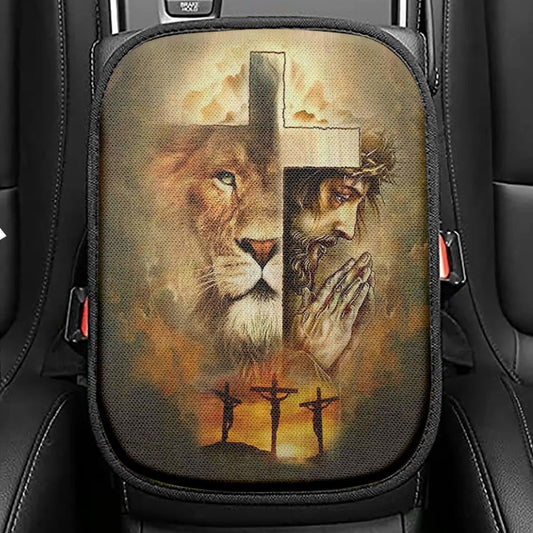 Jesus The Lion Of Judah Seat Box Cover, Bible Verse Car Center Console Cover, Scripture Car Interior Accessories