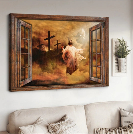 Jesus The Rugged Cross Heaven's Light Canvas Wall Art - Jesus Canvas Pictures - Christian Wall Posters