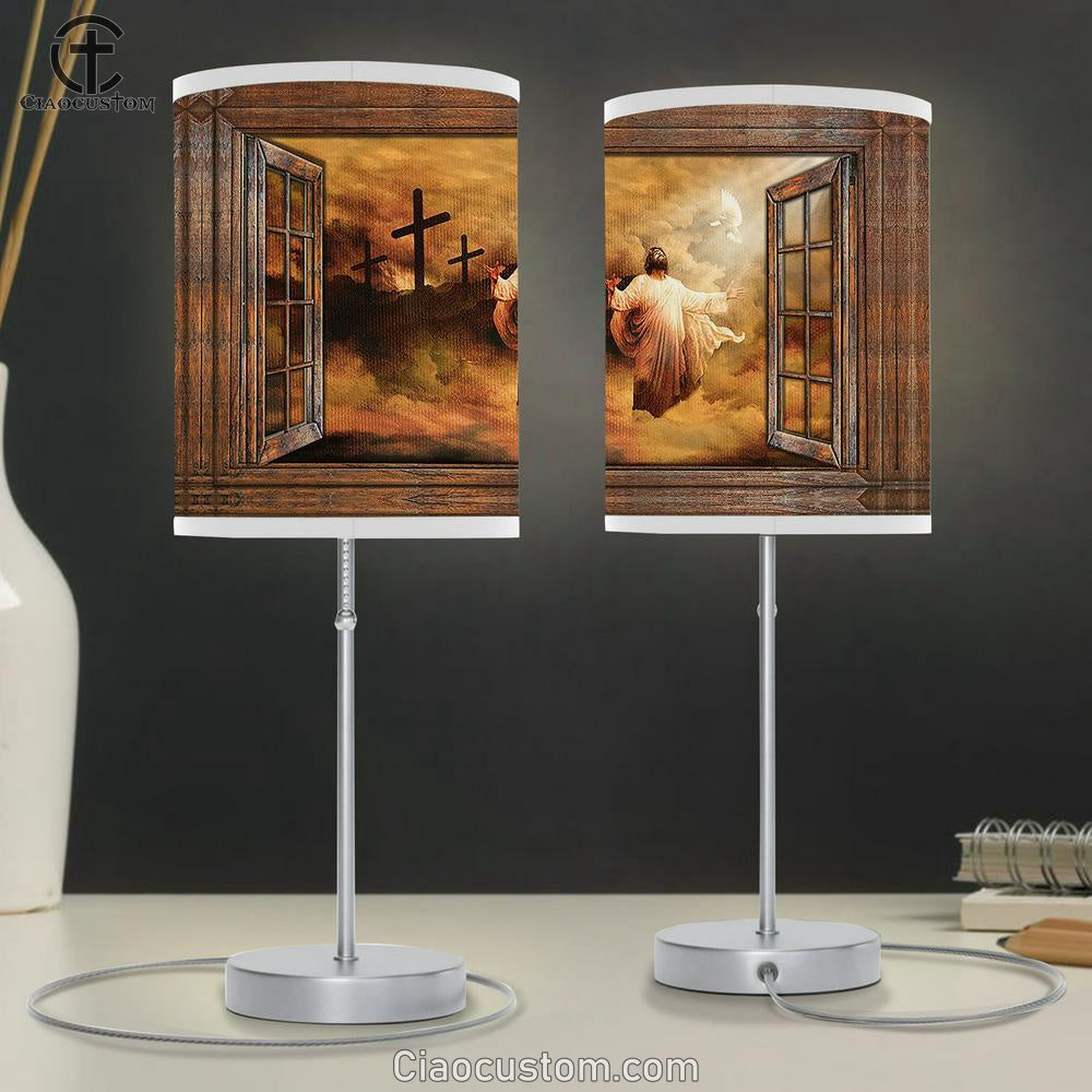 Jesus The Rugged Cross Heaven's Light Table Lamp Art - Christian Lamp Art Decor - Bible Verse Table Lamp