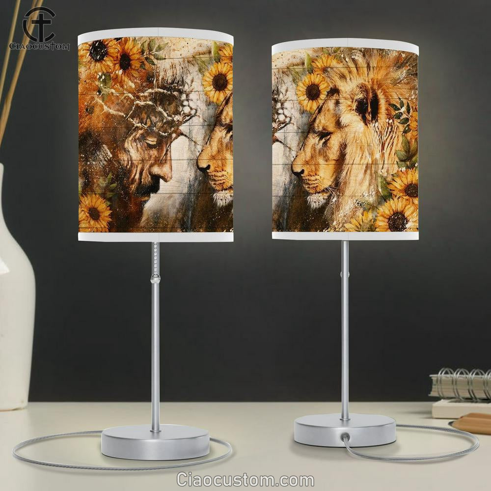 Jesus Thorn Crown, Lion Of Judah, Face To Face, Sunflower Painting Table Lamp