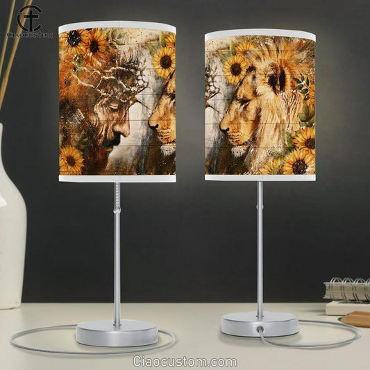 Jesus Thorn Crown, Lion Of Judah, Face To Face, Sunflower Painting Table Lamp