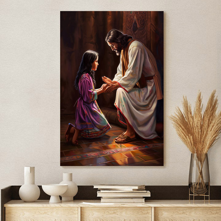 Jesus Touches The Girl Who Has Her Hand - Canvas Picture - Jesus Christ Canvas - Christian Wall Art