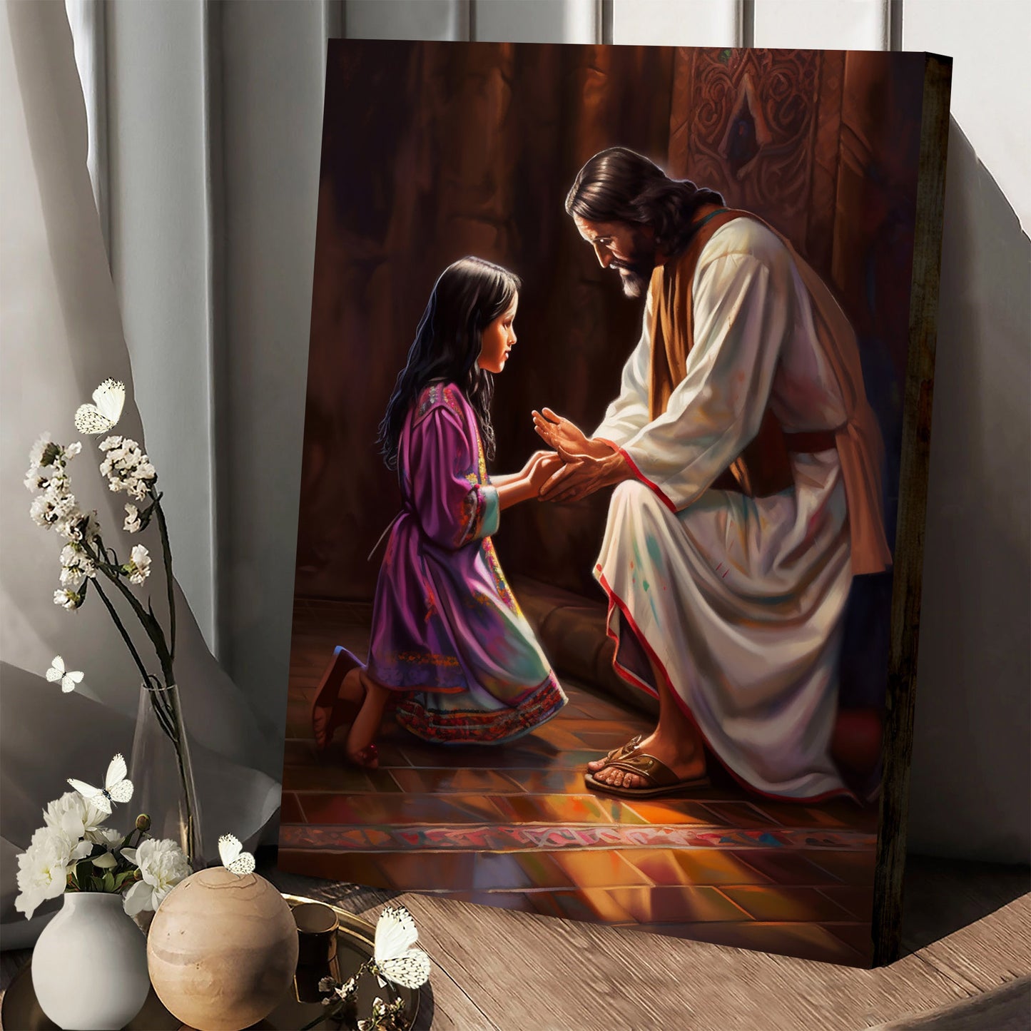 Jesus Touches The Girl Who Has Her Hand - Canvas Picture - Jesus Christ Canvas - Christian Wall Art