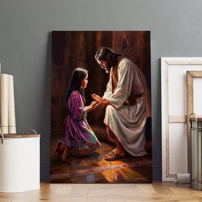 Jesus Touches The Girl Who Has Her Hand - Canvas Picture - Jesus Christ Canvas - Christian Wall Art