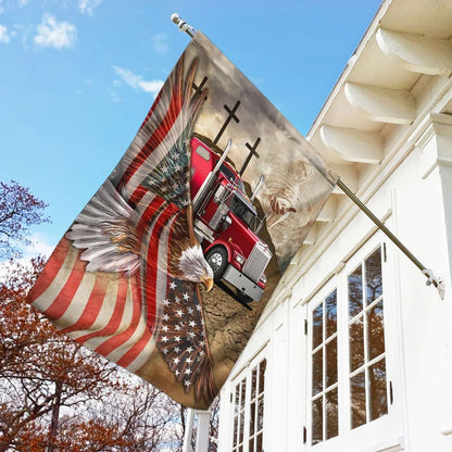 Jesus Trucker Eagle American House Flag - Christian Garden Flags - Christian Flag - Religious Flags