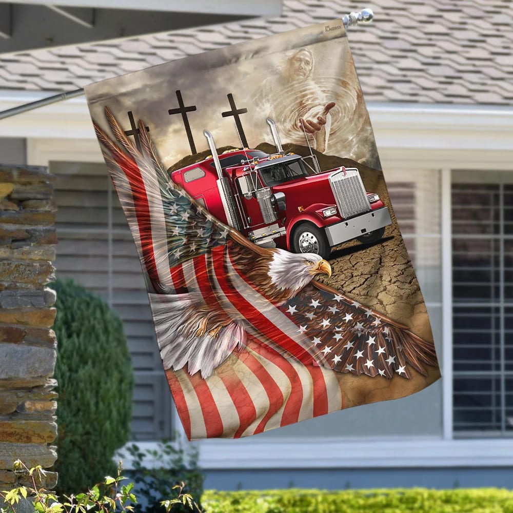 Jesus Trucker Eagle American House Flag - Christian Garden Flags - Christian Flag - Religious Flags