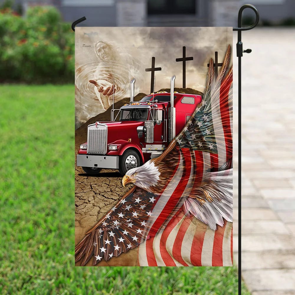 Jesus Trucker Eagle American House Flag - Christian Garden Flags - Christian Flag - Religious Flags