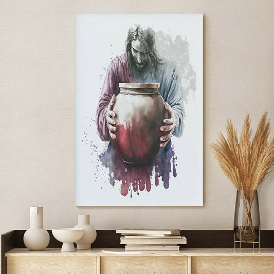 Jesus Turns Water Into Wine Boho Watercolor Painting - Canvas Pictures - Jesus Canvas Art - Christian Wall Art