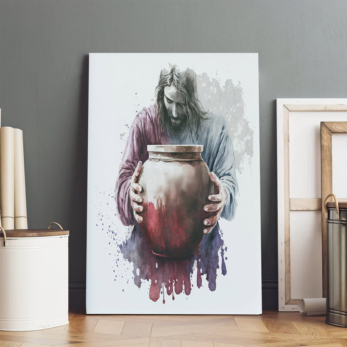 Jesus Turns Water Into Wine Boho Watercolor Painting - Canvas Pictures - Jesus Canvas Art - Christian Wall Art