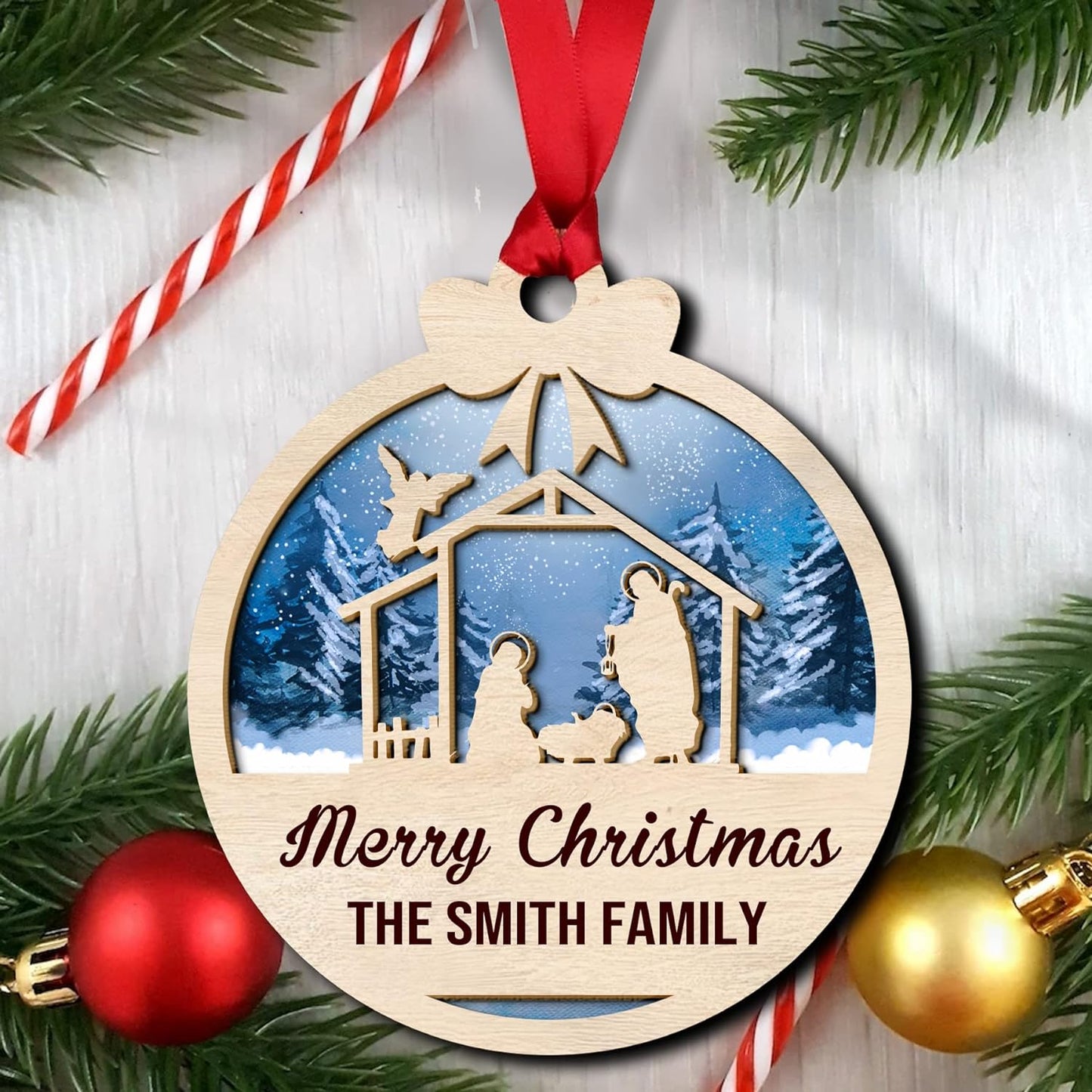 Jesus Unto Us A Child Is Born Wood Layered Ornaments - Christmas Tree Ornament