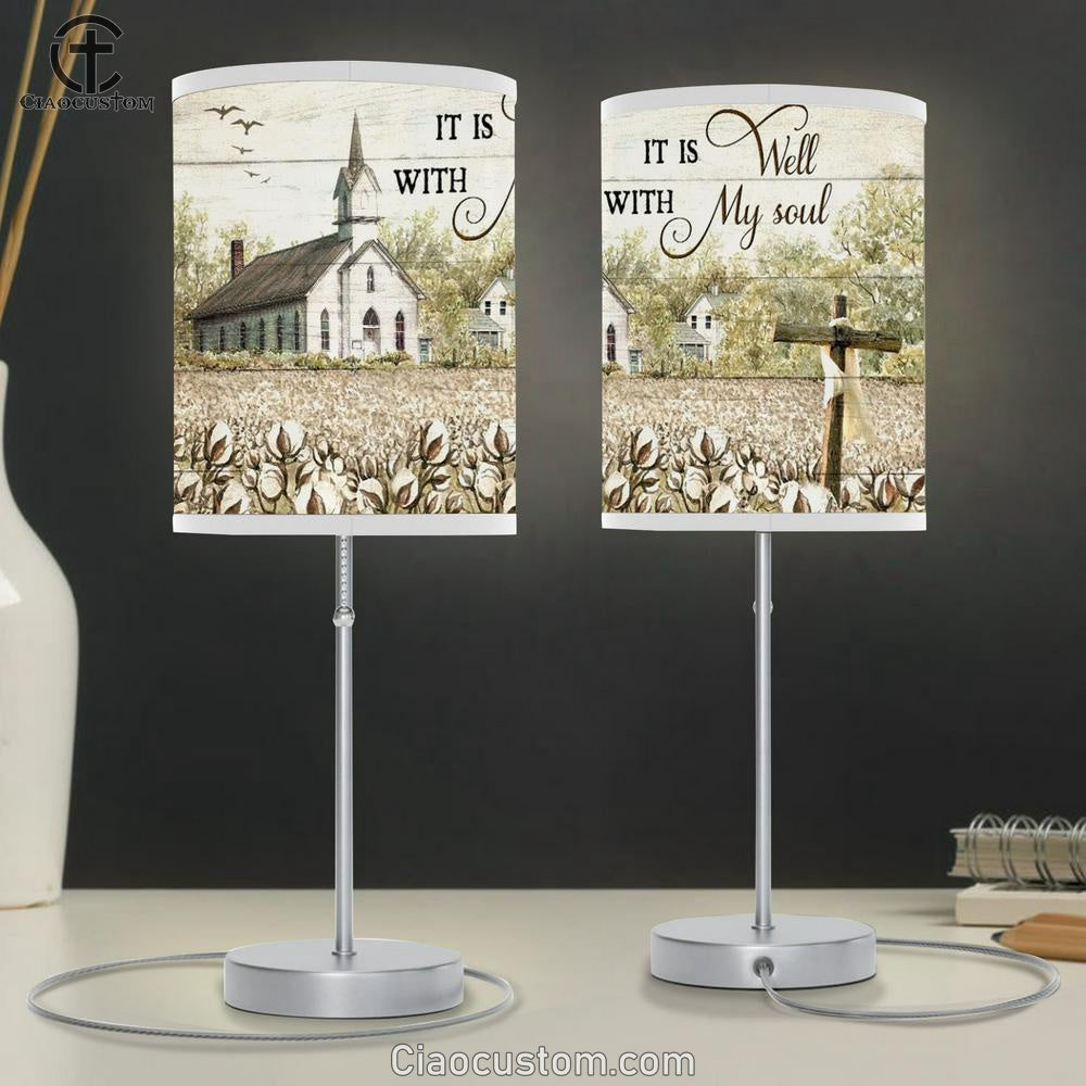 Jesus, Vintage Church, Wooden Cross, It Is Well With My Soul Table Lamp