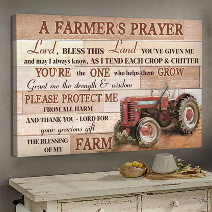 Jesus Vintage Red Farm Tractor A Farmer's Prayer Canvas Wall Art - Jesus Canvas Pictures - Christian Wall Posters